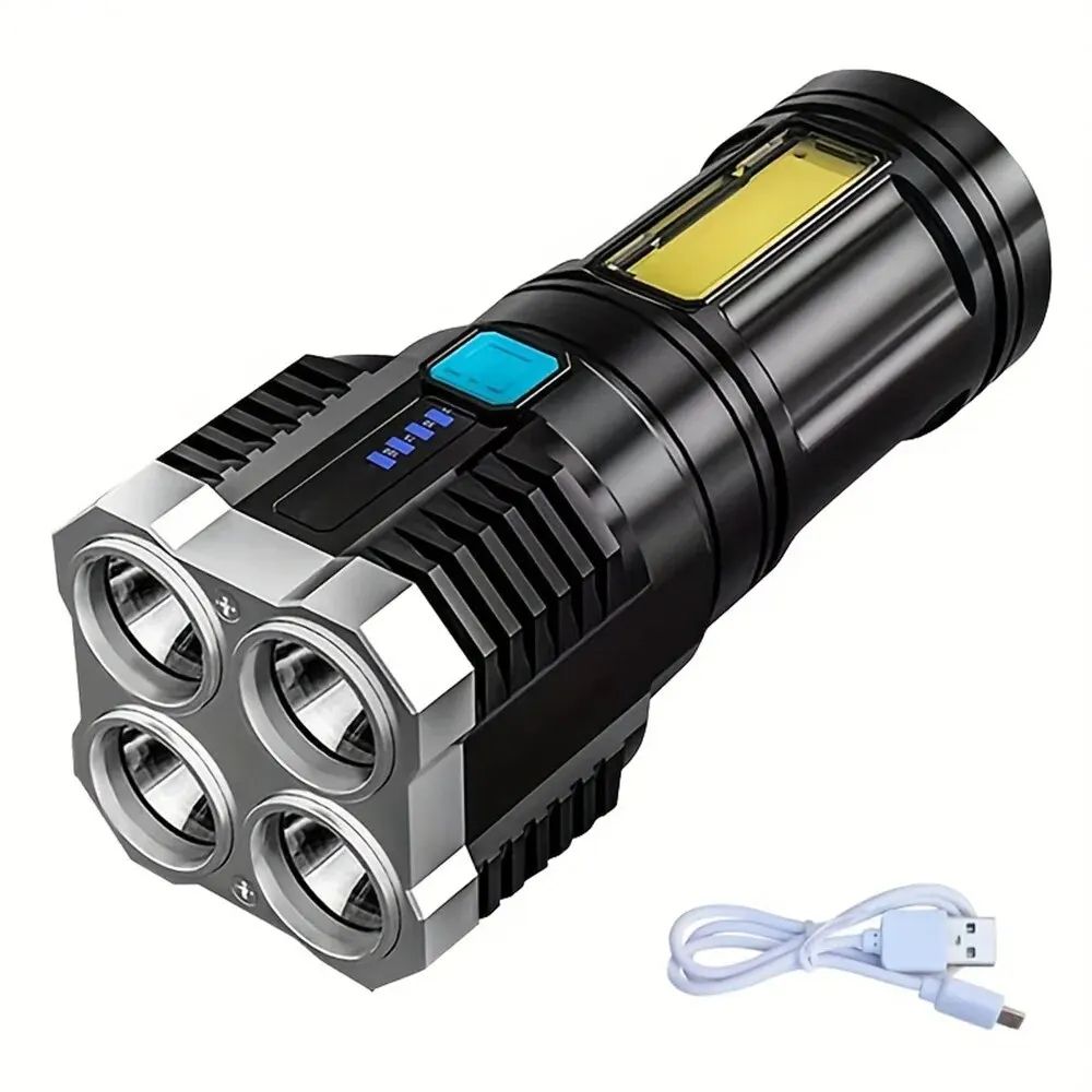 High Power LED Flashlights Camping Torch With 4 Lamp Beads And COB Side Light Rechargeable Portable Hand Lantern 4 Lighting Mode