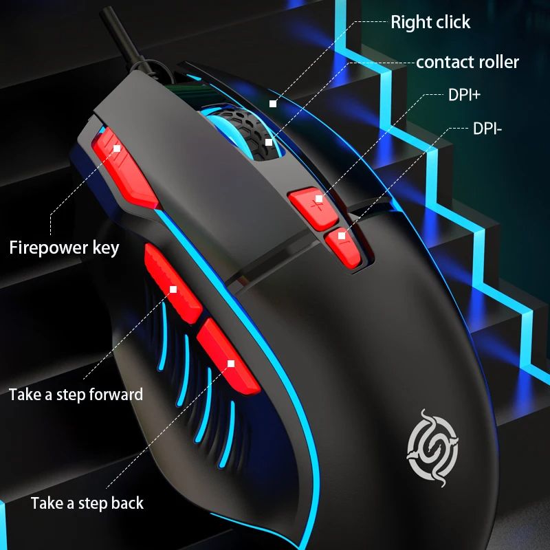 Q6 Wired USB Gaming Mouse Desktop PC/Notebook Home Office Glow 8 Button Mouse 7200DPI Macro Programming