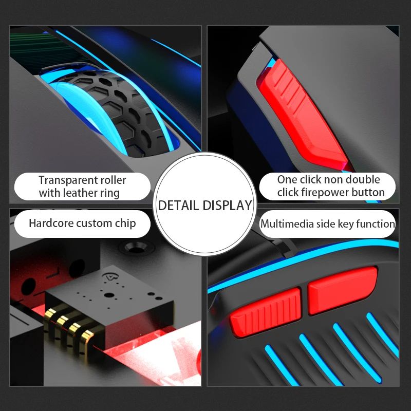 Q6 Wired USB Gaming Mouse Desktop PC/Notebook Home Office Glow 8 Button Mouse 7200DPI Macro Programming
