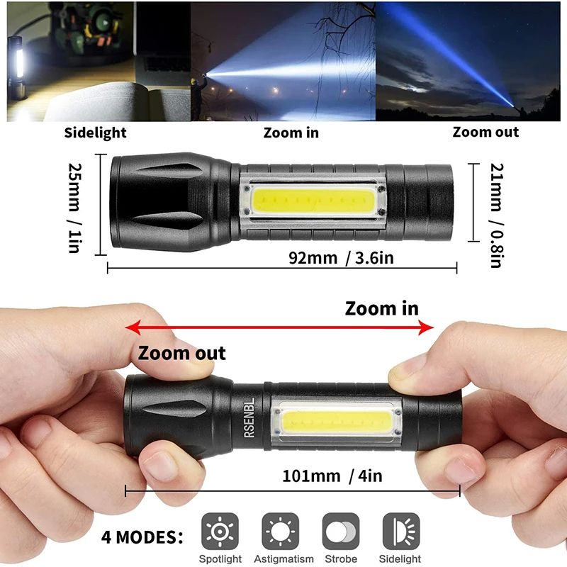 Mini Rechargeable LED Flashlight Portable Waterproof Emergency Torch Telescopic Zoom Camping Adventure Lamp Carry Working Light
