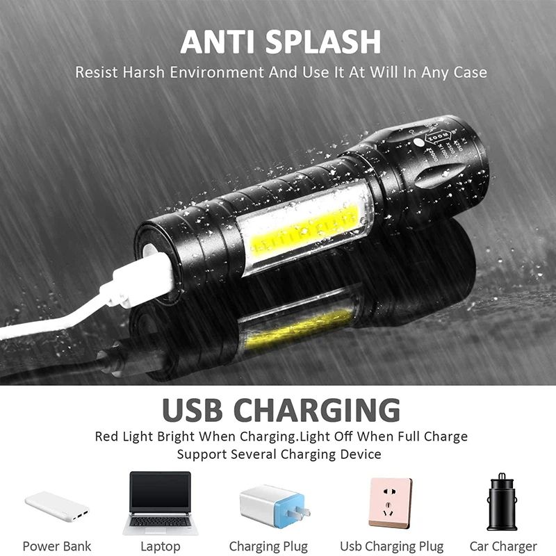 Mini Rechargeable LED Flashlight Portable Waterproof Emergency Torch Telescopic Zoom Camping Adventure Lamp Carry Working Light