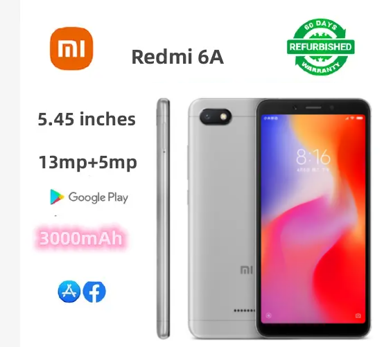 Refurbished Xiaomi Redmi 6A 32GB+3GB 5.45'' 3000mAh 13MP+5MP Android AI Face Unlock Smartphones Google play Full Screen  Processor Mobile Phones