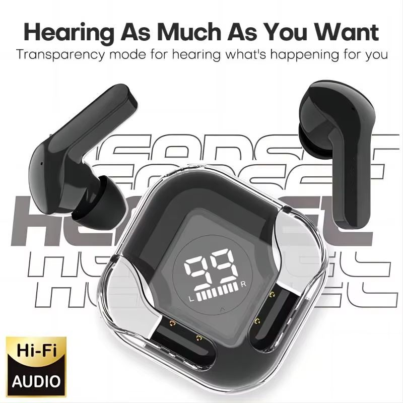 TWS Wireless Earphones Bluetooth 5.3 Transparent Headset ENC Sports Game Headphones LED Digital Display Stereo Sound Earbuds