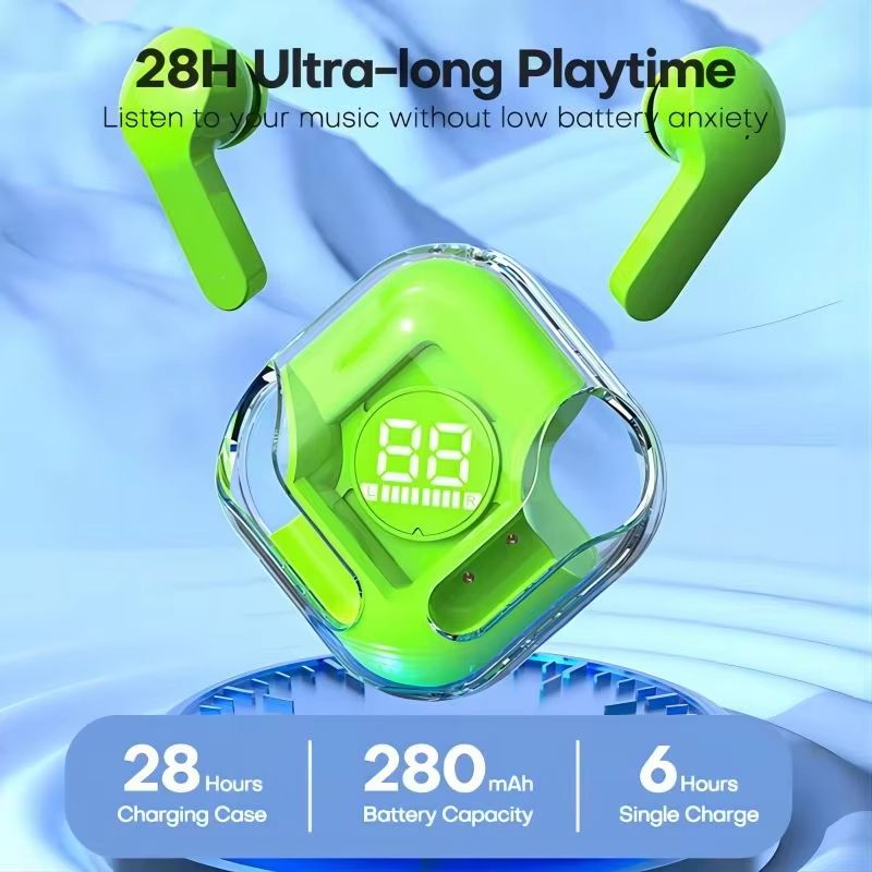 TWS Wireless Earphones Bluetooth 5.3 Transparent Headset ENC Sports Game Headphones LED Digital Display Stereo Sound Earbuds