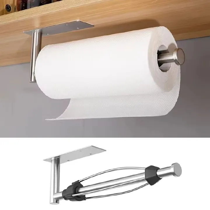 Paper Roll Holder Wall Mounted Kitchen Organizer Stainless Steel Cling Film Holder Installation Tool Included
