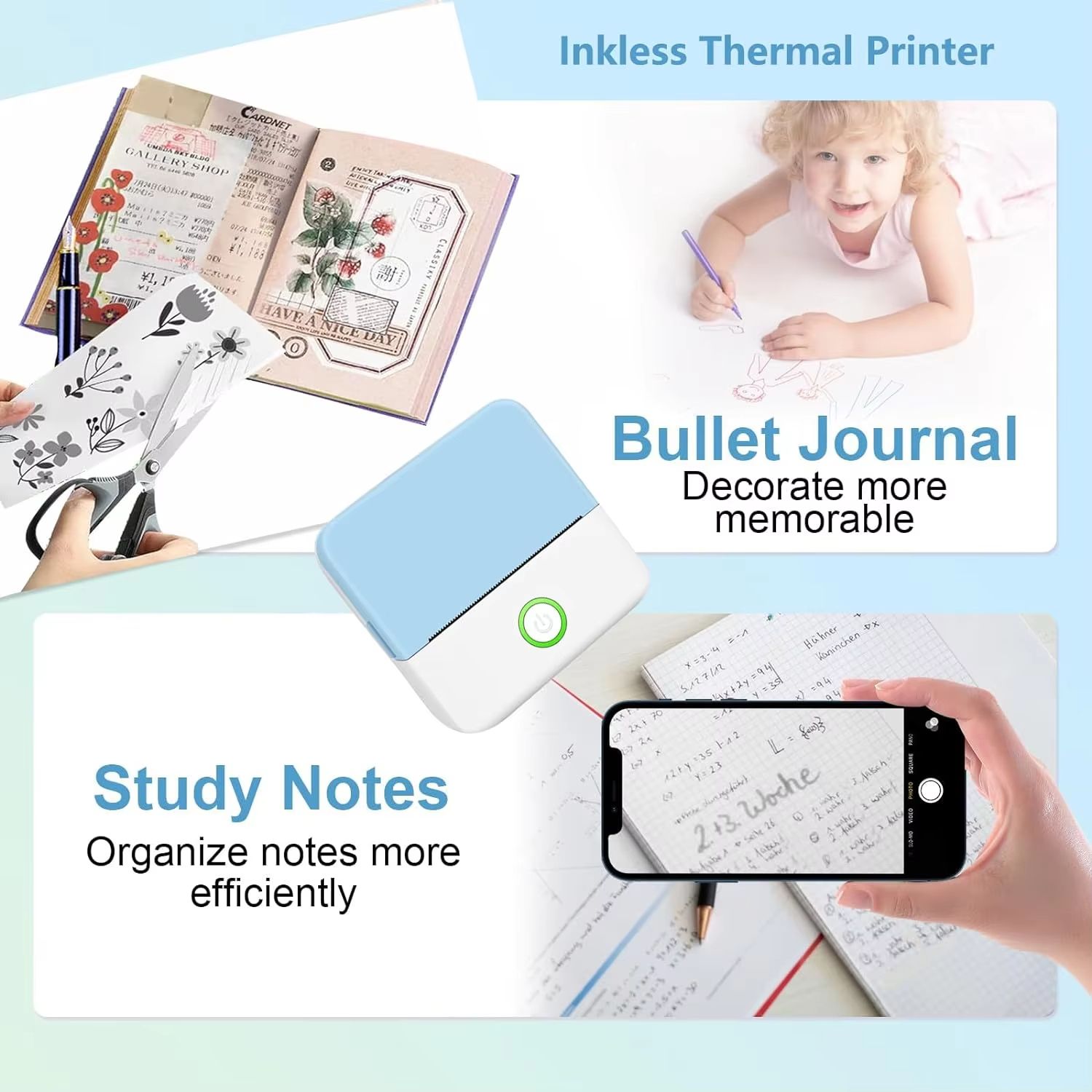 Mini Portable Printer Thermal Printing Sticker Wireless Inkless Mini Pocket Printer Self-adhesive Label Printer Photo Printer