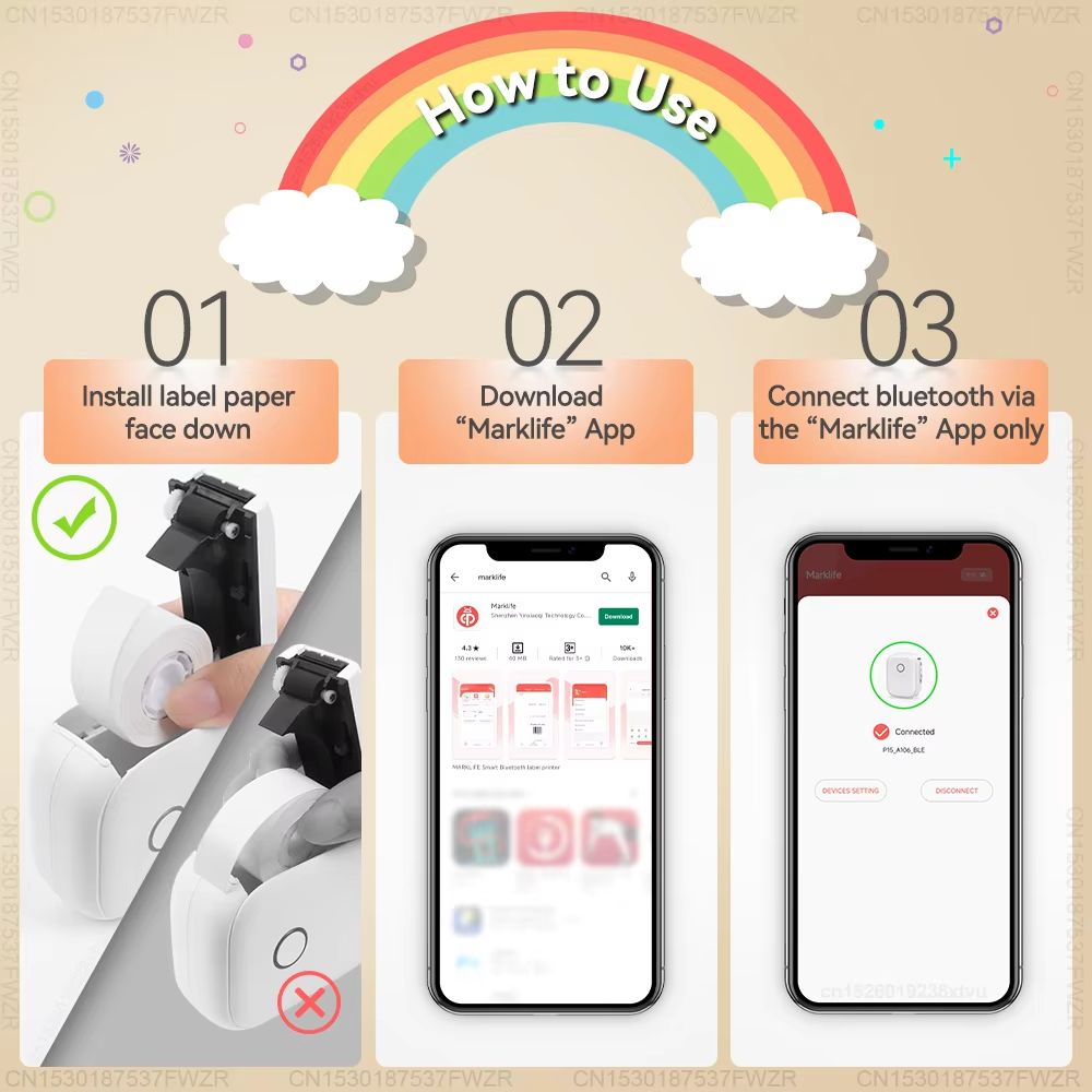 Portable Label Maker P12 Wireless Bluetooth Continuous Label Printer Similar as Marklife P15 Labeling Machine or 1PK Label Tape
