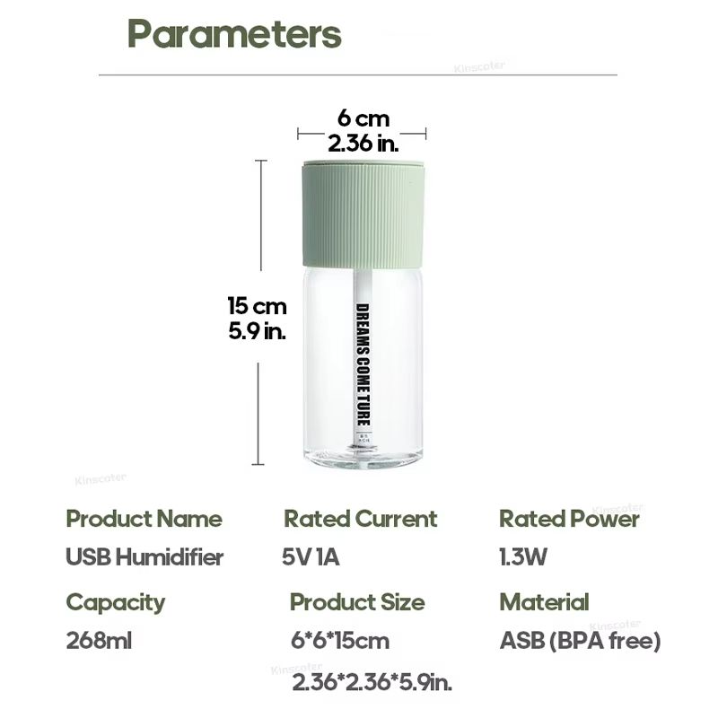 Mini Humidifier Water Mist Diffuser Mute USB Electric Essential Oils Humidifier 268ml Portable Air Purifier for Home Bedroom Car
