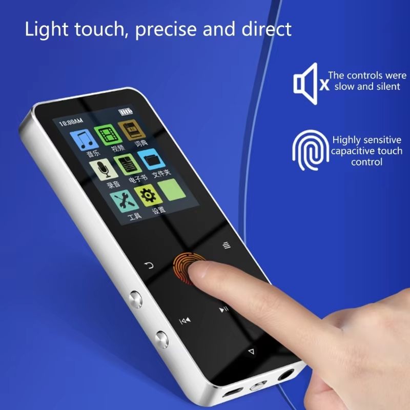 MP3 Player with Bluetooth-compatible Speaker Touch Keys Music Stereo HiFi Speaker Metal Portable Walkman with Recording