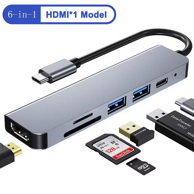 6 Ports USB C Hub to 4K HDMI-Compatible SD TF Card Reader USB 3.0 2.0 HUB Type C Charging Docking for MacBook iPad Samsung