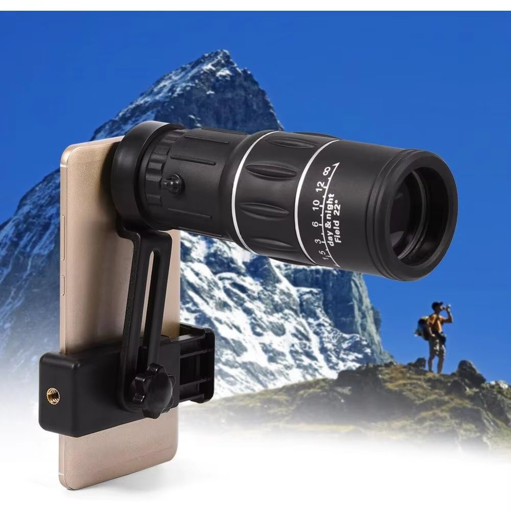 Waterproof Fog Proof 16X Hiking Zoom Monocular Telescope for Smartphone Camera with Phone Holder, for Traveling, Camping
