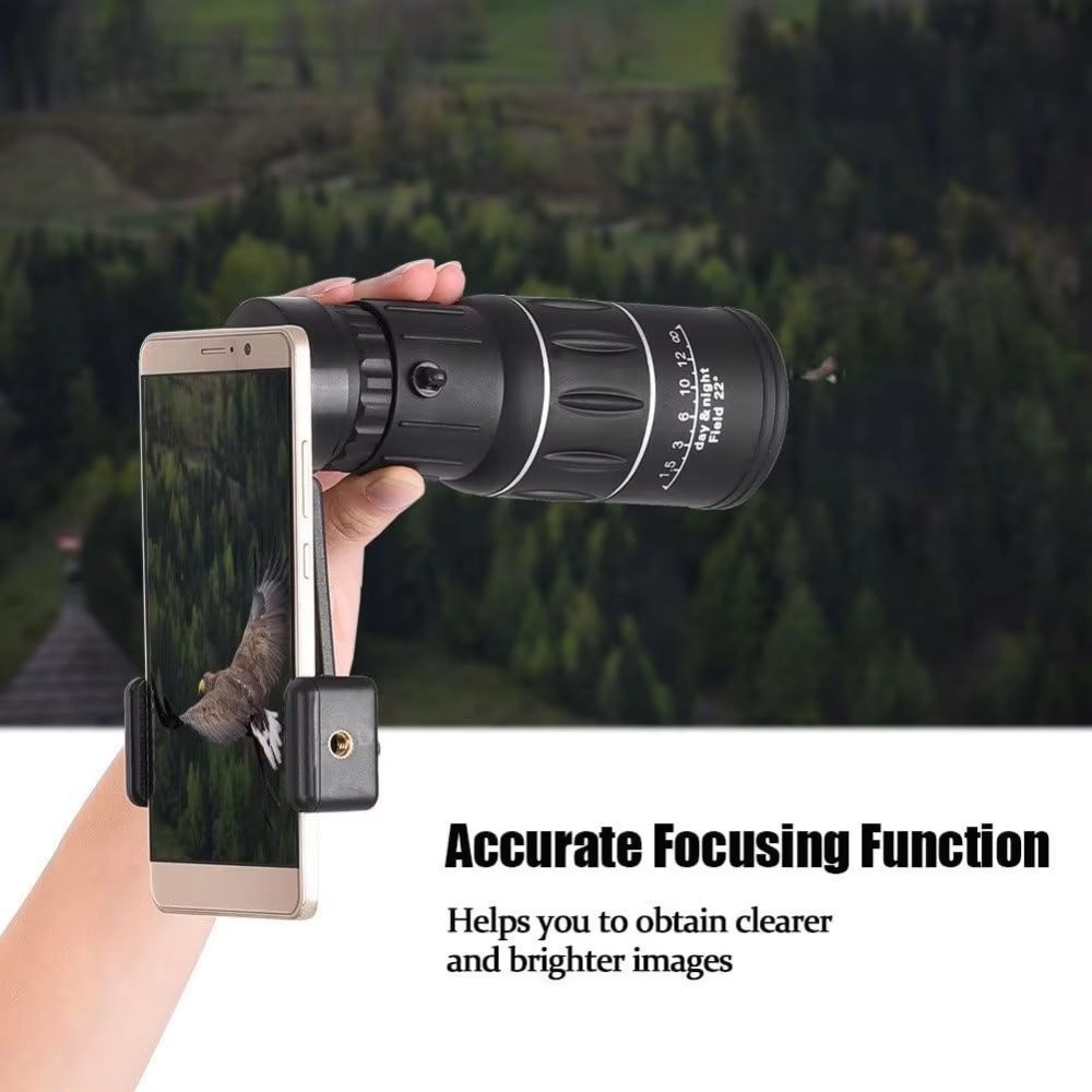 Waterproof Fog Proof 16X Hiking Zoom Monocular Telescope for Smartphone Camera with Phone Holder, for Traveling, Camping