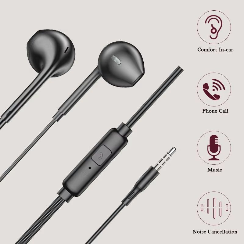 3.5mm In Ear Earphones Wired Headphones with Microphone Stereo Earbuds Sports Headset for Huawei Xiaomi Samsung Phone MP3 MP4