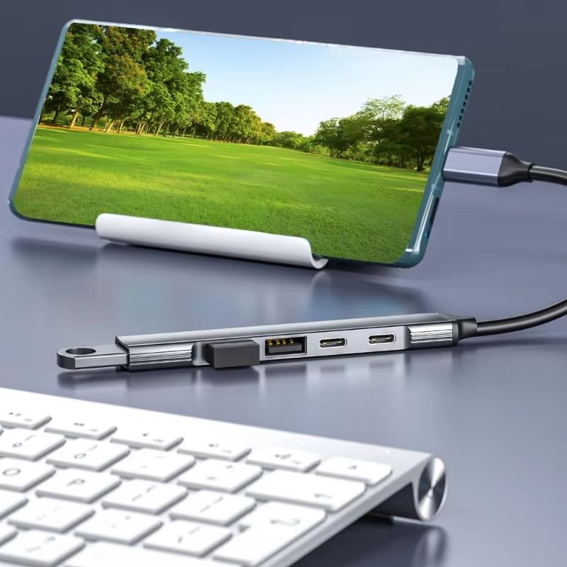 Aluminum Alloy 5 in 1 Type C Hub with PD 60W Charging,2xUSB2.0 USB3.0 USB C 10Gbps for Laptops, Desktops, and Mobile Devices