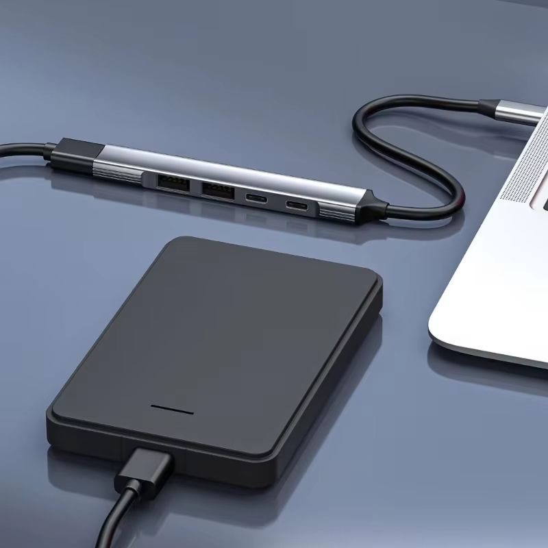 Aluminum Alloy 5 in 1 Type C Hub with PD 60W Charging,2xUSB2.0 USB3.0 USB C 10Gbps for Laptops, Desktops, and Mobile Devices