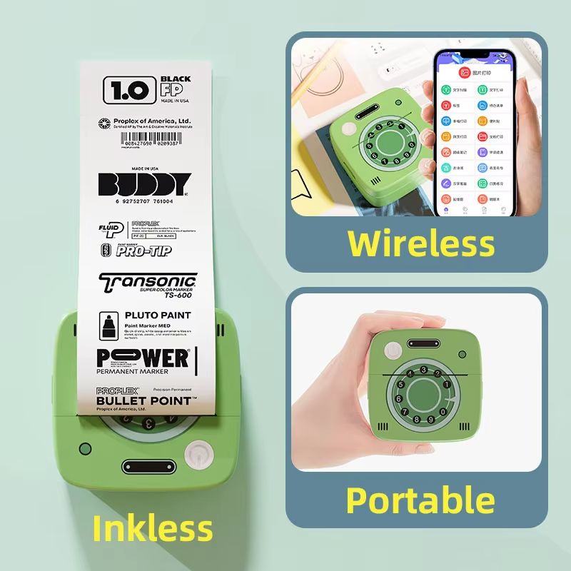 G1 Photo Pocket Printer with 2 Roll for iOS Android Bluetooth Mini Printers Sticker Thermal Printing for Office Kitchen School