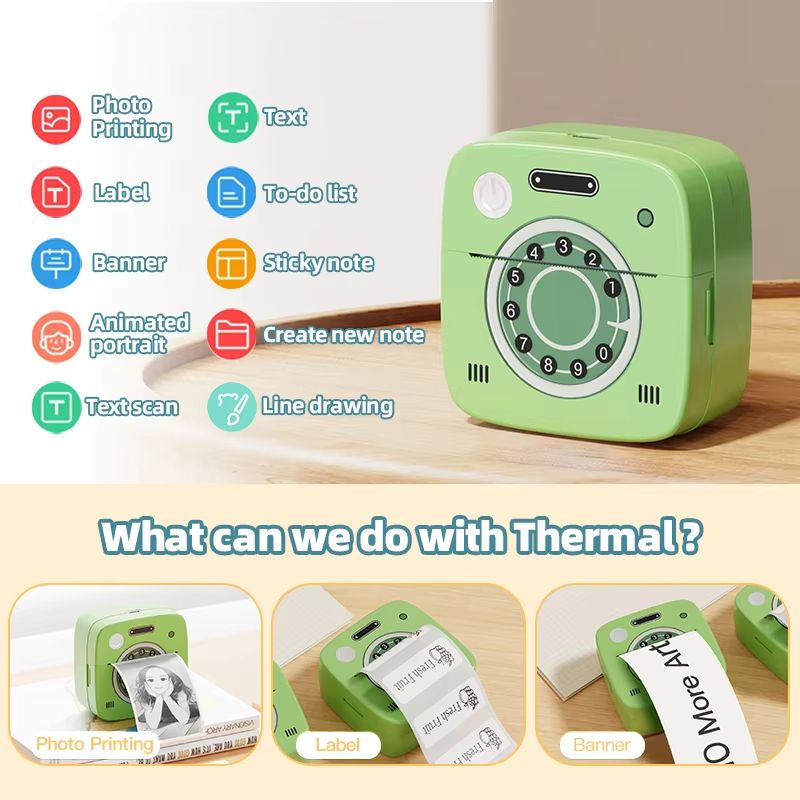 G1 Photo Pocket Printer with 2 Roll for iOS Android Bluetooth Mini Printers Sticker Thermal Printing for Office Kitchen School