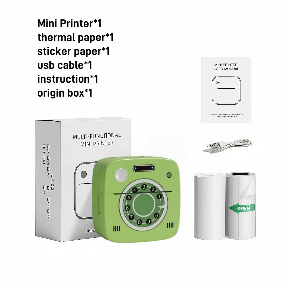 G1 Photo Pocket Printer with 2 Roll for iOS Android Bluetooth Mini Printers Sticker Thermal Printing for Office Kitchen School