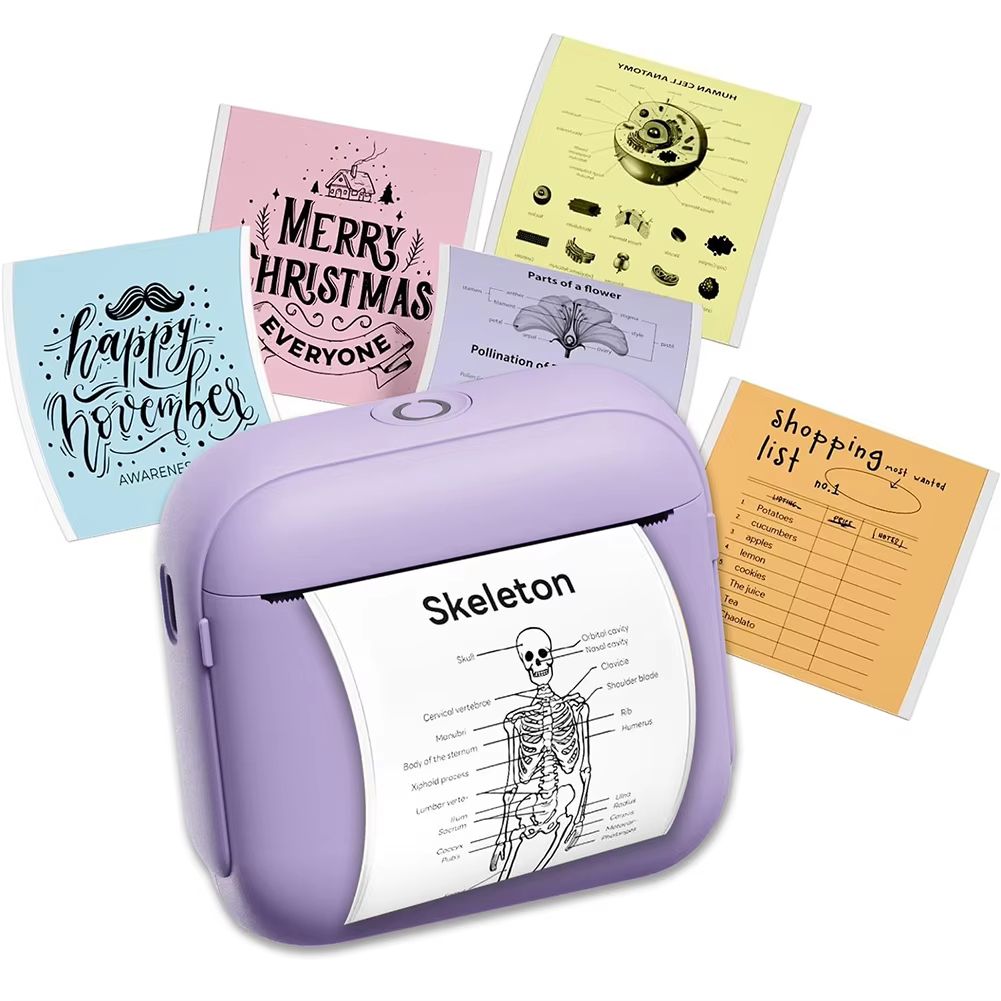 Mini Portable Thermal Printer 200DPI Wireless Bluetooth-Compatible Pocket Photo Printer with 1 Rolls Paper Thermal Label Printer