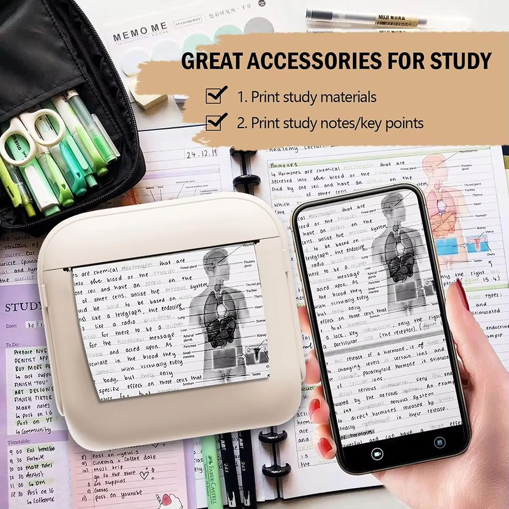 Mini Portable Thermal Printer 200DPI Wireless Bluetooth-Compatible Pocket Photo Printer with 1 Rolls Paper Thermal Label Printer