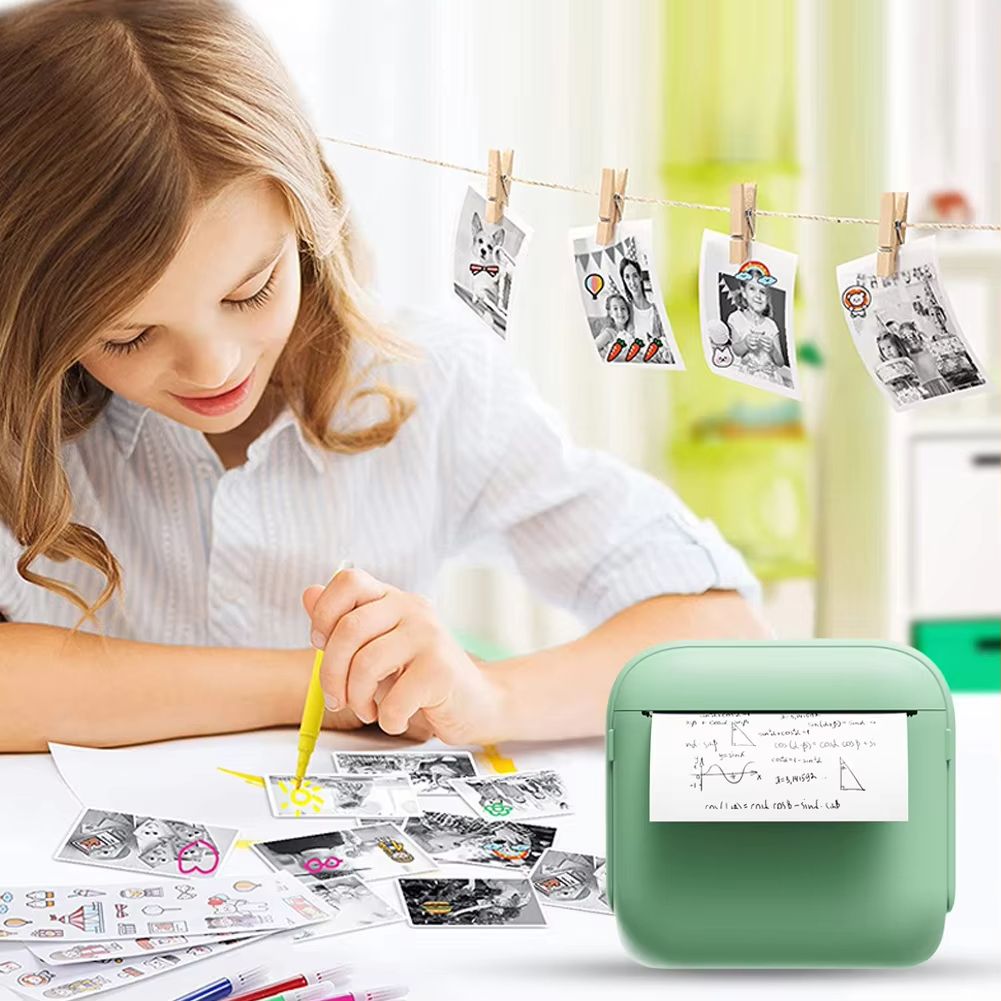 Mini Portable Thermal Printer 200DPI Wireless Bluetooth-Compatible Pocket Photo Printer with 1 Rolls Paper Thermal Label Printer