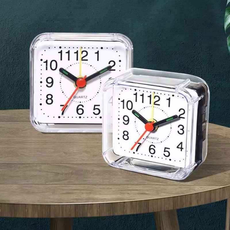 Mini Square Crystal Alarm Clock Quartz Alarm Clock Battery Operated Square Table Bedroom Clocks For Sleeping Studying Home Decor
