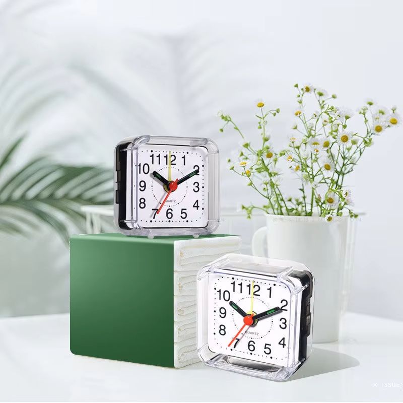 Mini Square Crystal Alarm Clock Quartz Alarm Clock Battery Operated Square Table Bedroom Clocks For Sleeping Studying Home Decor