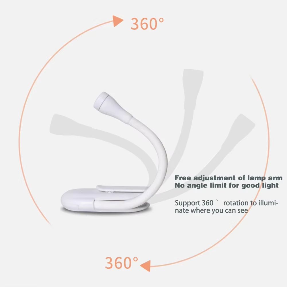 Mini LED Book Light 3 Brightness Adjustable USB Rechargeable Clip-On Study Reading Lamp for Travel Bedroom Dormitory Reading