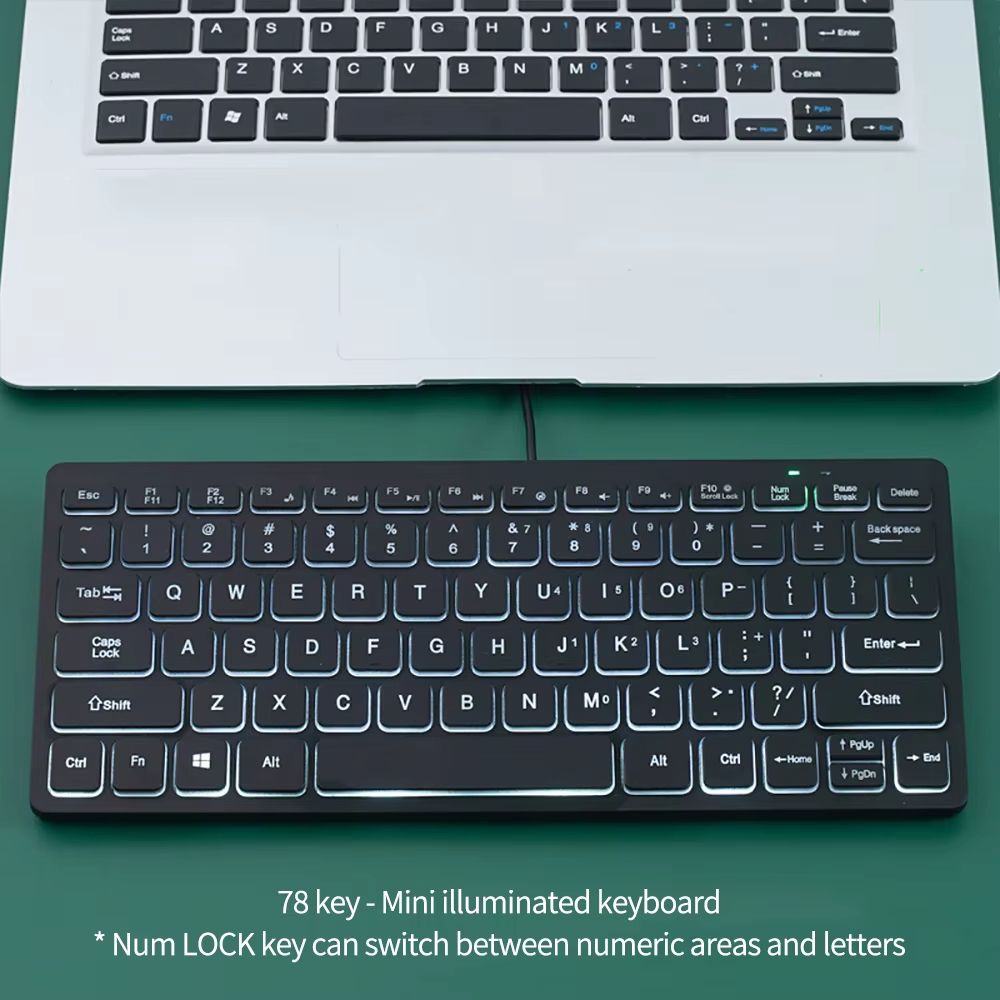 78 key Backlit Wired Keyboard Mini Small Laptop External Keyboard Portable Ultra-Slim Tablet Keyboard