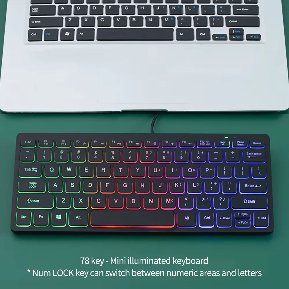 78 key Backlit Wired Keyboard Mini Small Laptop External Keyboard Portable Ultra-Slim Tablet Keyboard