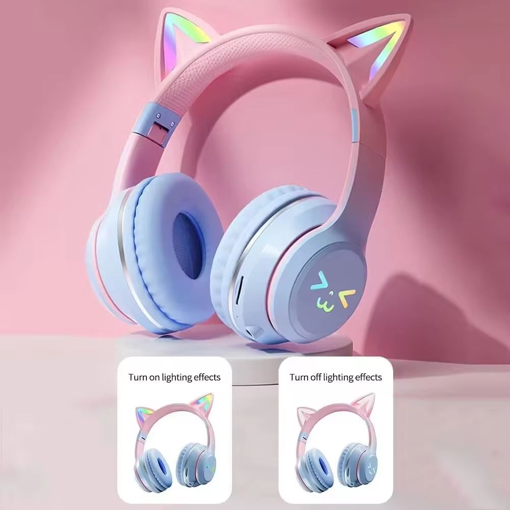 RGB Glow Portable Headphones Blutooth Controllable Light Cat Ear Noise Reduction Wireless Headphone Bluetooth Earphones Pc Gamer