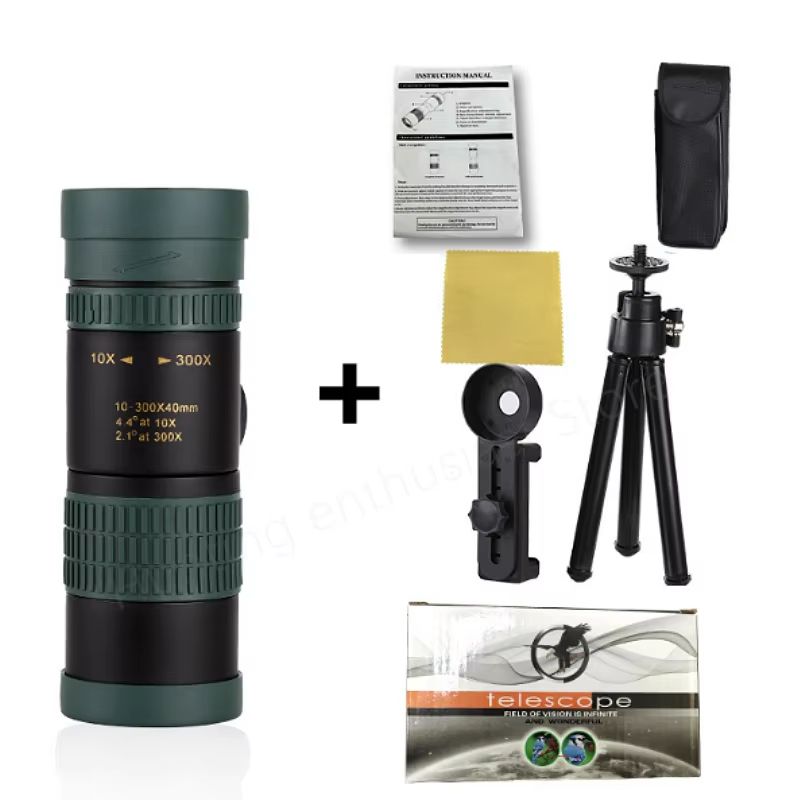 Portable Strong Light Monocular Telescope 10-300x40 Zoom Telescope High-definition Remote Professional Prism Hunting Camping