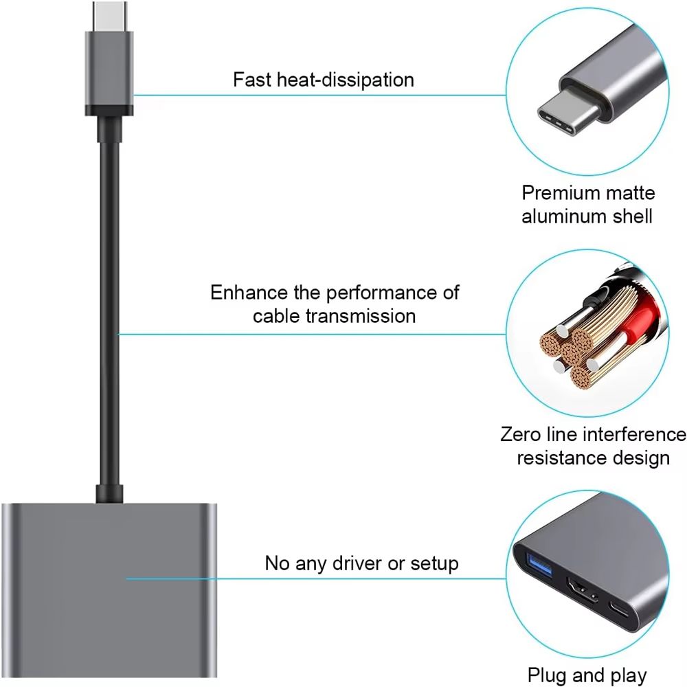 Type-C to HDMI docking station USB3.0 4K HD hub for projectors, USB disks, laptops, MacBook, Samsung, Huawei, iPhone