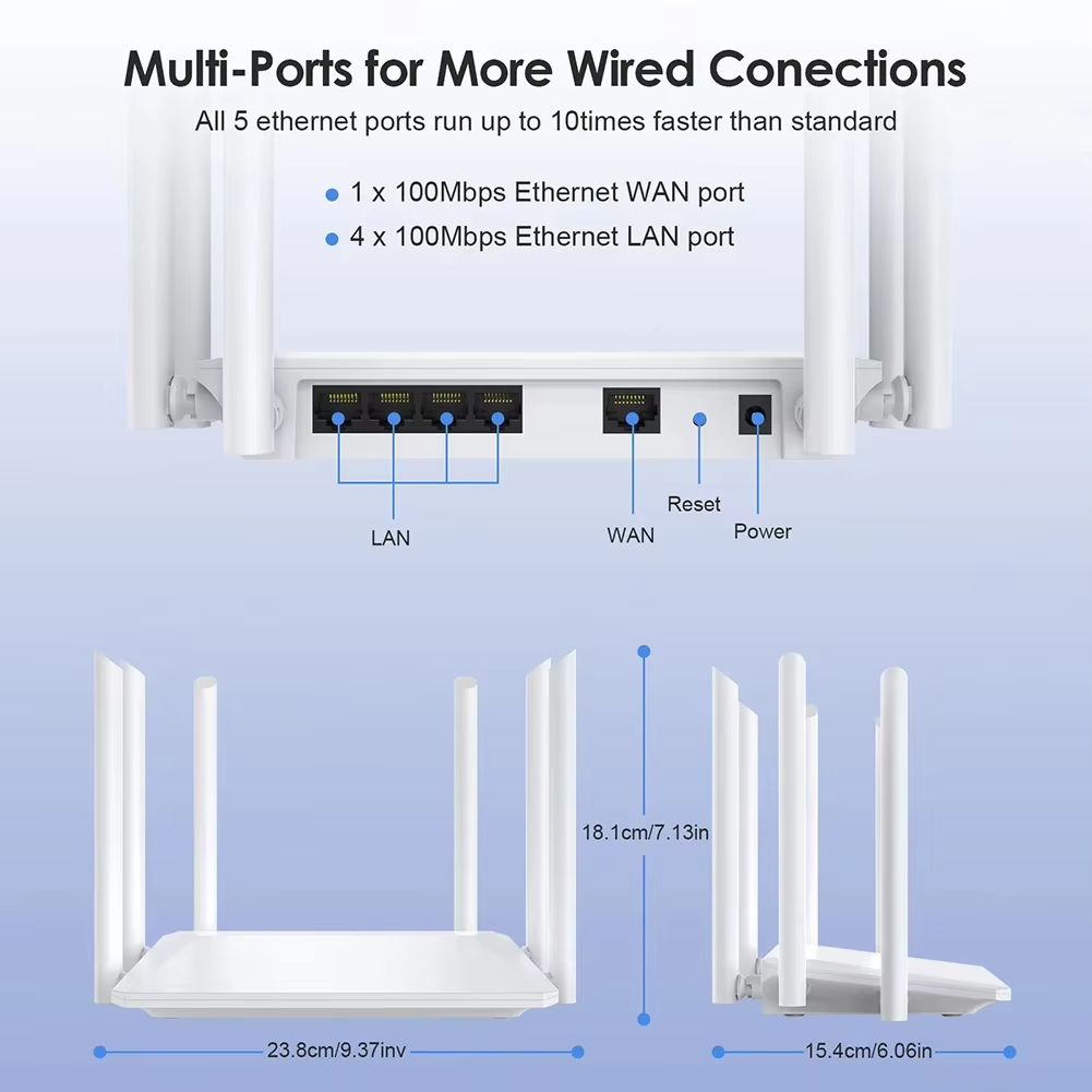 2.4G 5G Dual Band Wireless 1200Mbps Router Wifi Range Repeater with 5*6dBi High Gain Antennas Wider Coverage Wi-Fi Extender