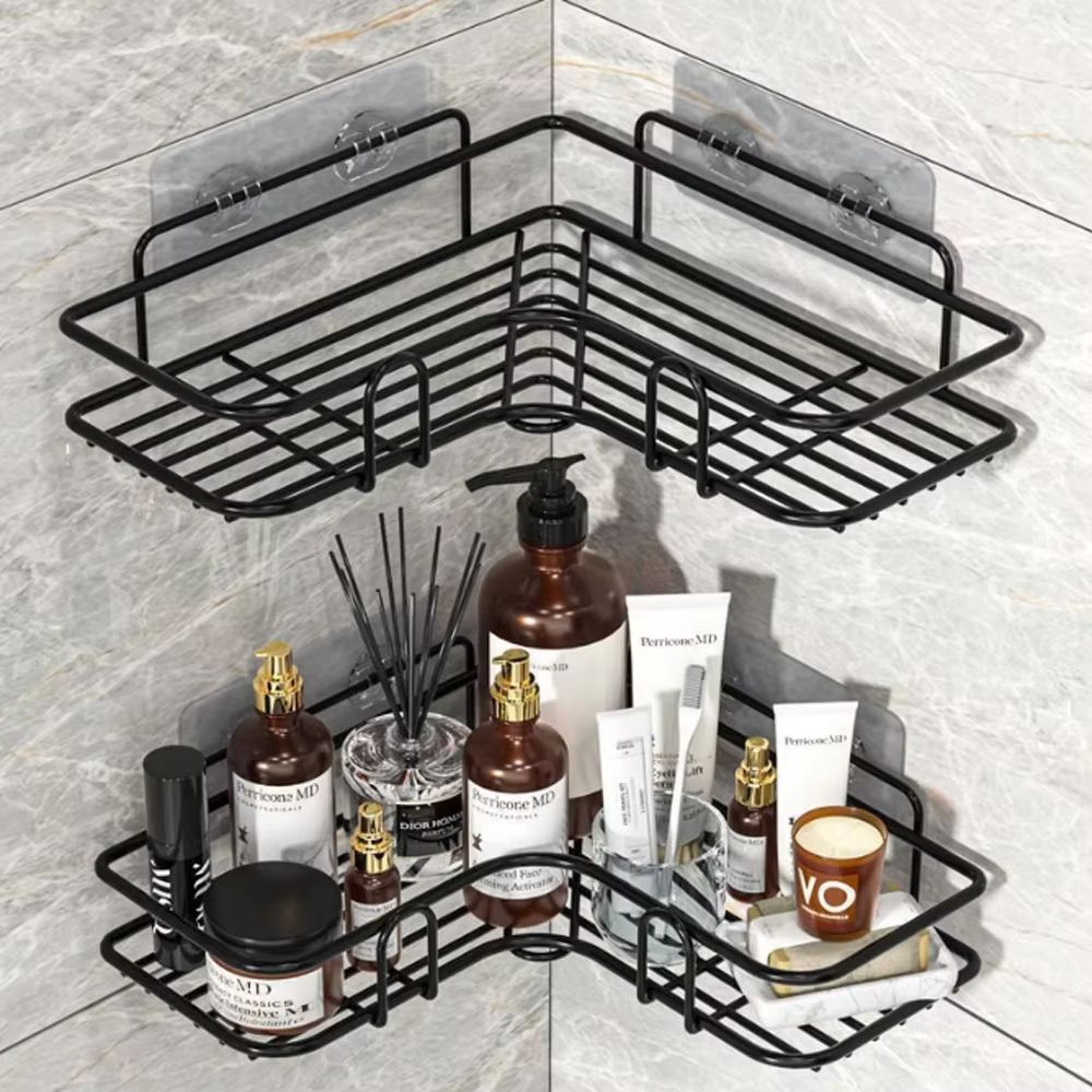 Bathroom Corner Triangle Shelf Wall Mounted Storage Shelves Shampoo Holder Cosmetic Rack Iron Shower Drain Basket Organizer