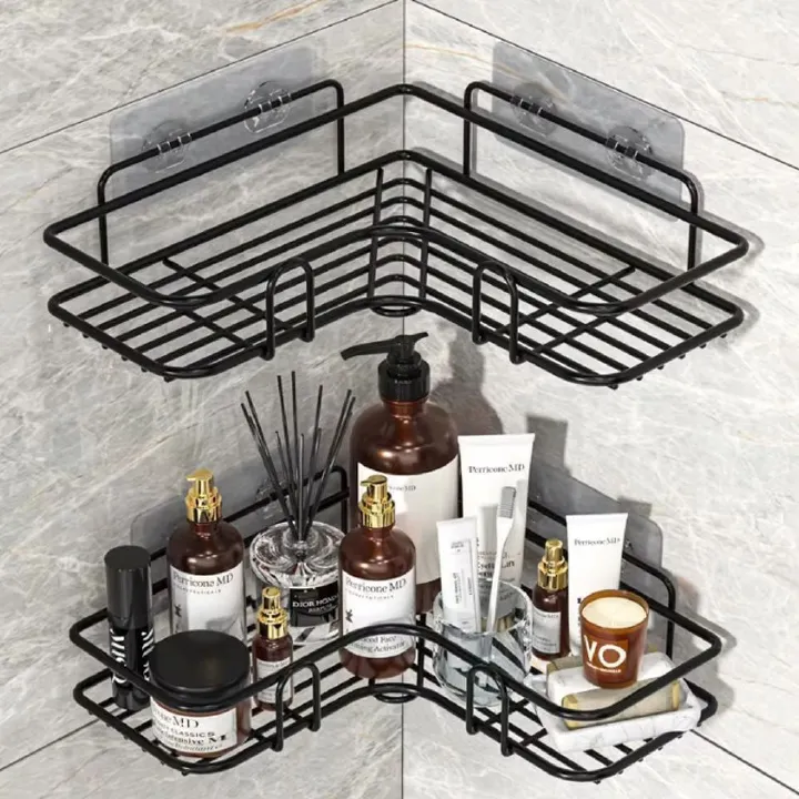 Bathroom Corner Triangle Shelf Wall Mounted Storage Shelves Shampoo Holder Cosmetic Rack Iron Shower Drain Basket Organizer