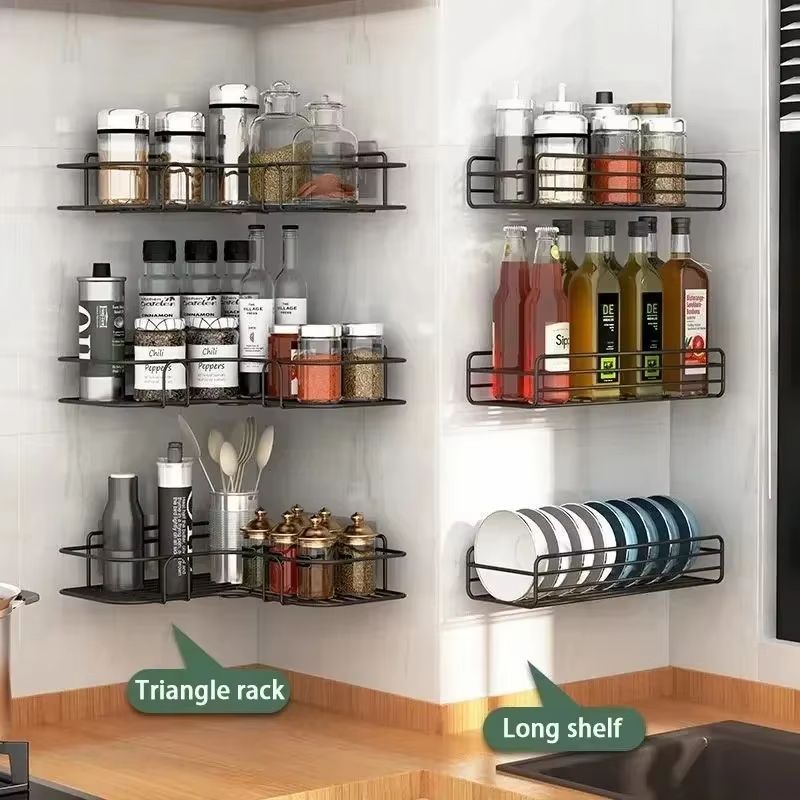 Bathroom Corner Triangle Shelf Wall Mounted Storage Shelves Shampoo Holder Cosmetic Rack Iron Shower Drain Basket Organizer