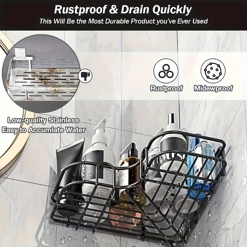 Bathroom Corner Triangle Shelf Wall Mounted Storage Shelves Shampoo Holder Cosmetic Rack Iron Shower Drain Basket Organizer