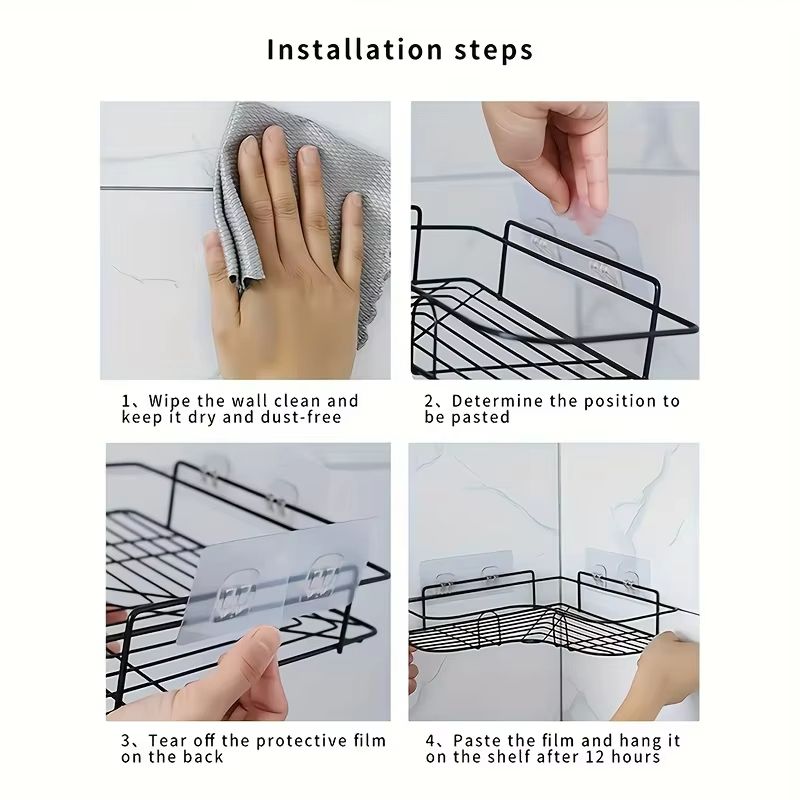 Bathroom Corner Triangle Shelf Wall Mounted Storage Shelves Shampoo Holder Cosmetic Rack Iron Shower Drain Basket Organizer