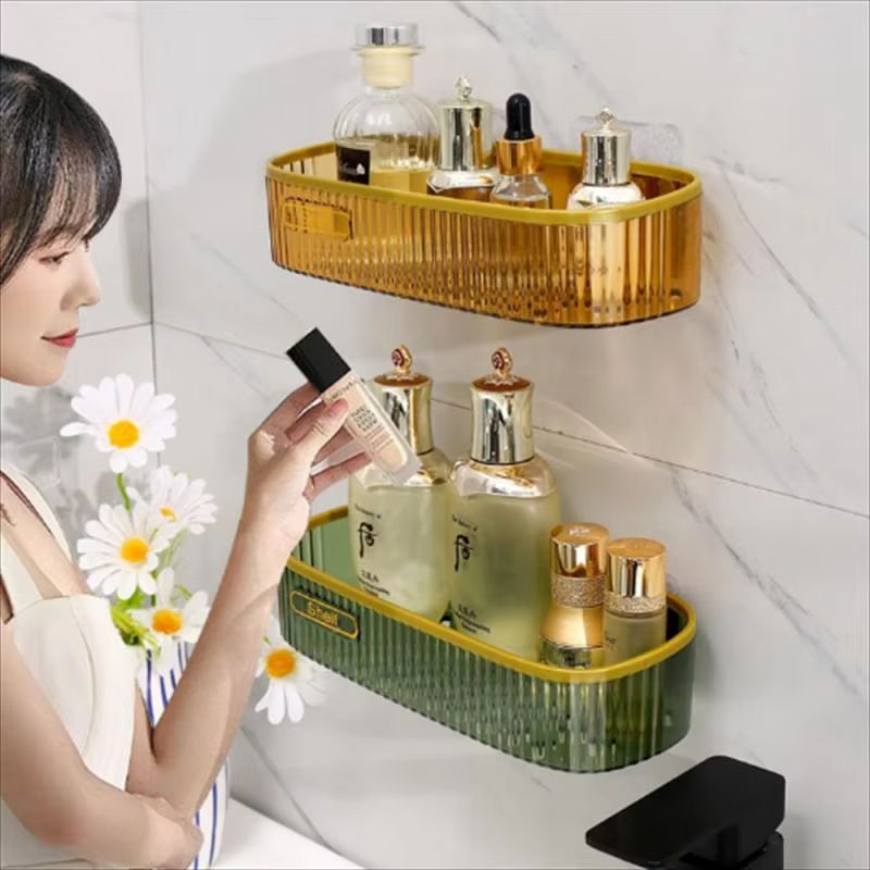 Bathroom Rack Shelf Wall-Mounted Strong Acrylic Toilet Adhesive Washroom Non-Perforated Cosmetic Table Transparent Storage