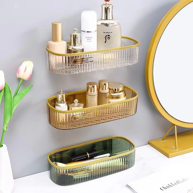 Bathroom Rack Shelf Wall-Mounted Strong Acrylic Toilet Adhesive Washroom Non-Perforated Cosmetic Table Transparent Storage