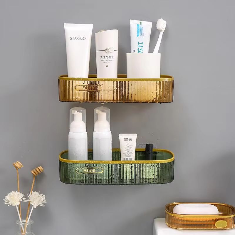 Bathroom Rack Shelf Wall-Mounted Strong Acrylic Toilet Adhesive Washroom Non-Perforated Cosmetic Table Transparent Storage