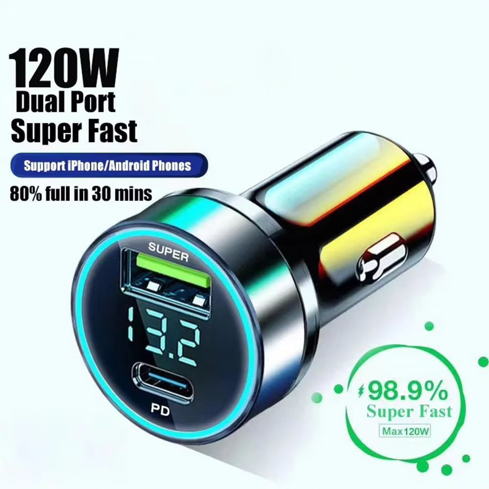 PD 20W Car Charger Type C USB Portable 120W Super Fast Charge Adapter For IPhone 14 Pro Max For Huawei Car Lighter Splitter