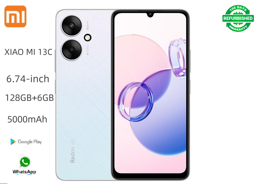 Refurbished Xiaomi Redmi 13C Smart Phone 128GB + 6GB 6.74 Inch 2G/3G/4G MediaTek Dimensity 6100+ Octa Core 50MP AI Camera 5000mAh 18W Charger Redmi Phone