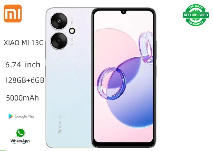 Refurbished Xiaomi Redmi 13C Smart Phone 128GB + 6GB 6.74 Inch 2G/3G/4G MediaTek Dimensity 6100+ Octa Core 50MP AI Camera 5000mAh 18W Charger Redmi Phone