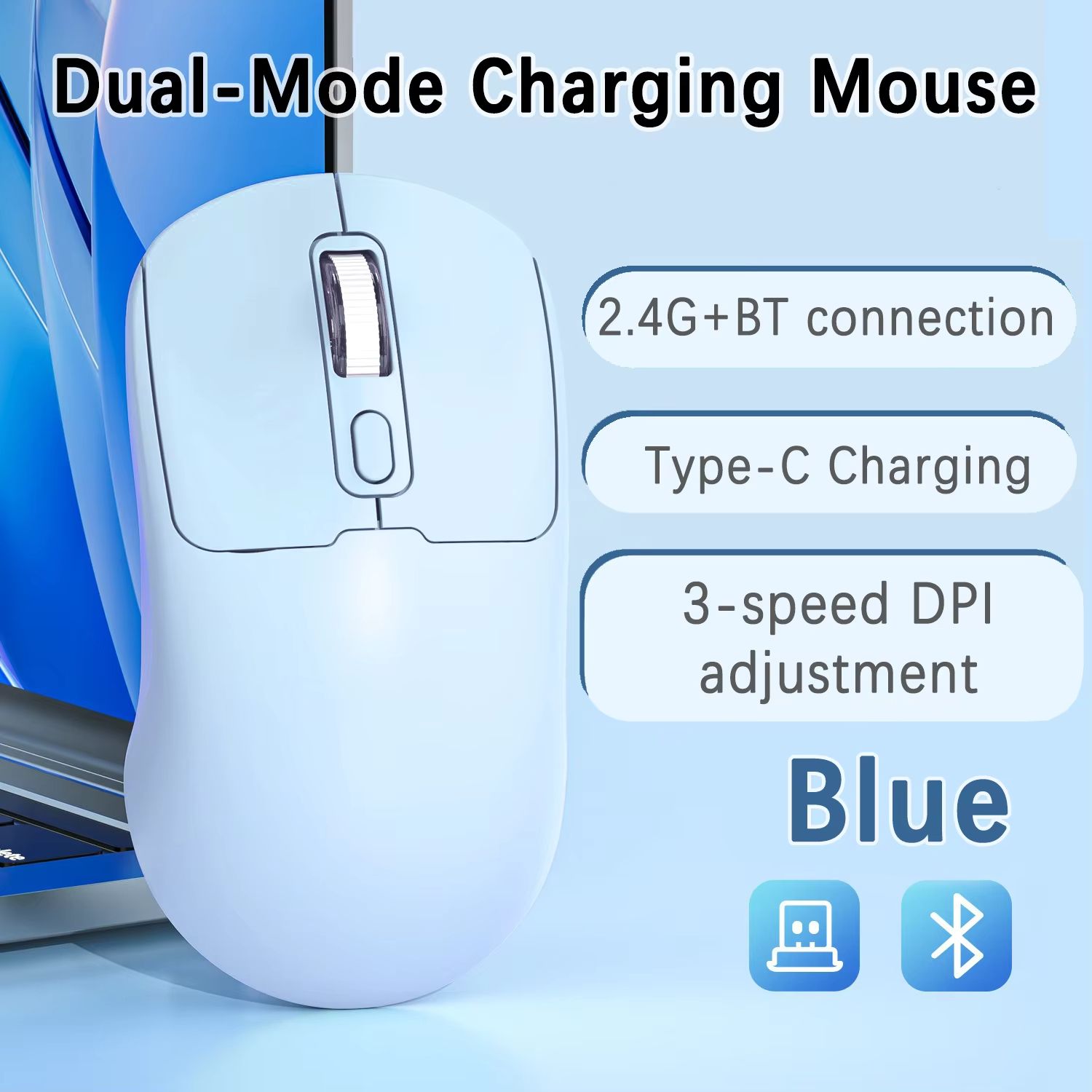 Wireless Mouse Blueteeth 2.4G Portable Silent Ergonomic Mice For Laptop iPad Tablet Notebook Mobile Phone Office Gaming Mouse
