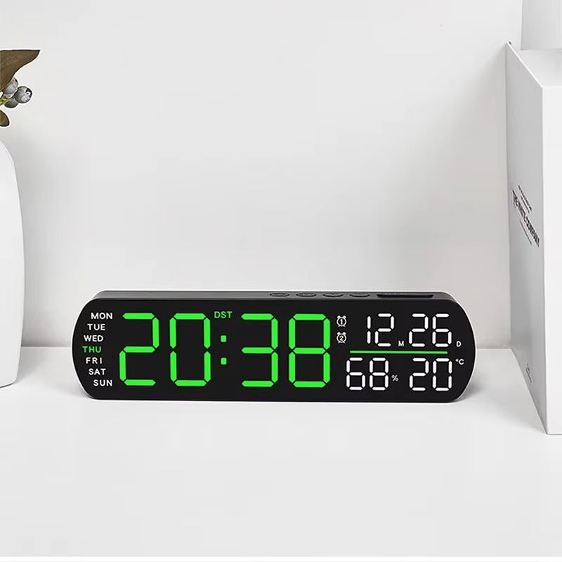 LED Digital Clock Date Week Humidity Temperature Display Brightness Adjustable Electronic 10 Inch LED Table Alarm Clock 12/24H