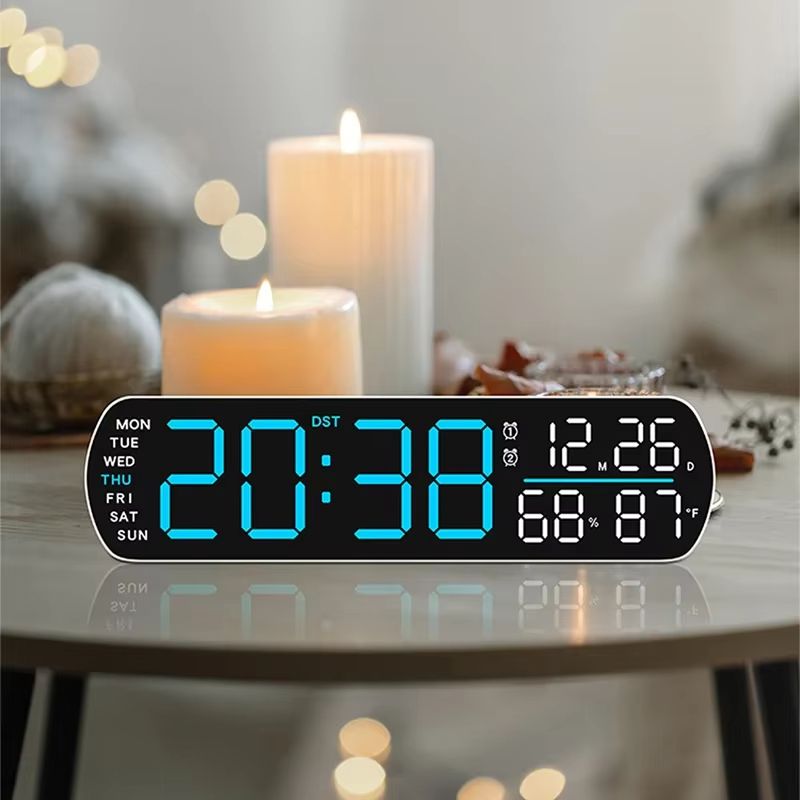 LED Digital Clock Date Week Humidity Temperature Display Brightness Adjustable Electronic 10 Inch LED Table Alarm Clock 12/24H