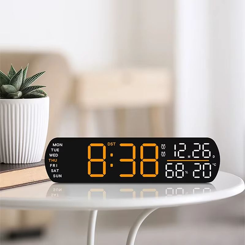 LED Digital Clock Date Week Humidity Temperature Display Brightness Adjustable Electronic 10 Inch LED Table Alarm Clock 12/24H