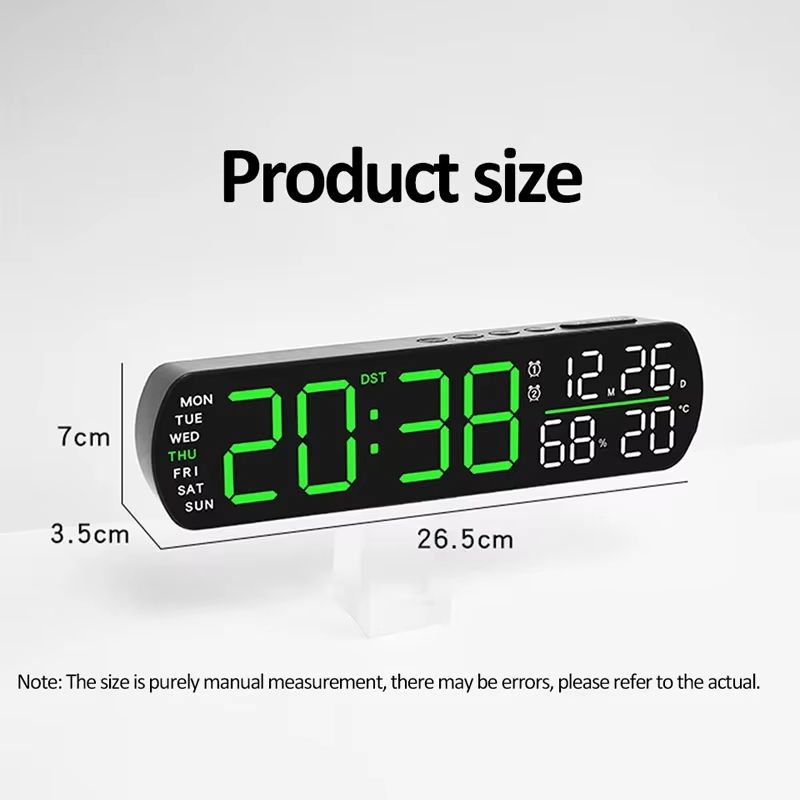 LED Digital Clock Date Week Humidity Temperature Display Brightness Adjustable Electronic 10 Inch LED Table Alarm Clock 12/24H